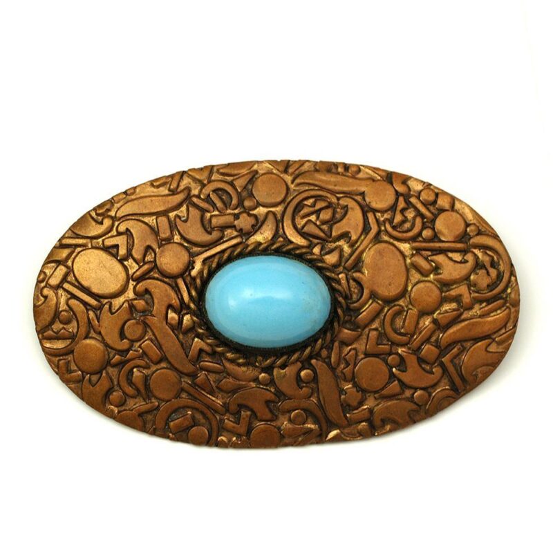 German Oval Brooch with Faux Turquoise Cabochon