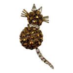 Vintage 1960s Rhinestone Cat Brooch