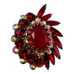Vintage Red Rhinestone Brooch