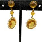 1920s Amber-colored Pendant Screw Back Earrings
