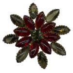 Gray and Red Cabochon Stylized Flower Brooch