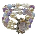 Vintage art glass and faux pearl triple-strand bracelet.