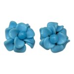 West German Blue Glass Floral Earrings.