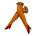Vintage resin rhinestone garter legs brooch.