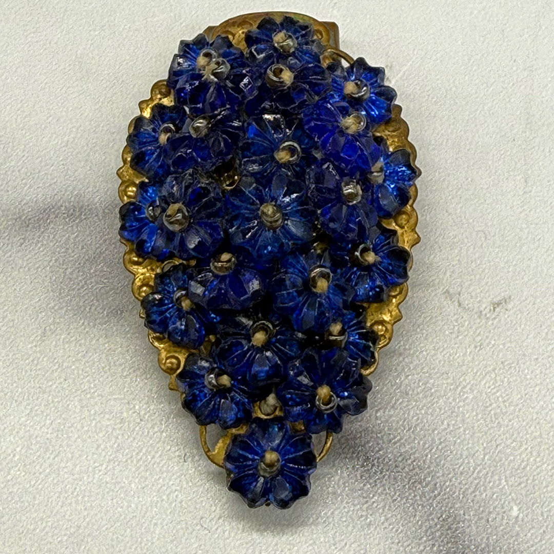 Cobalt blue glass bead dress clip.