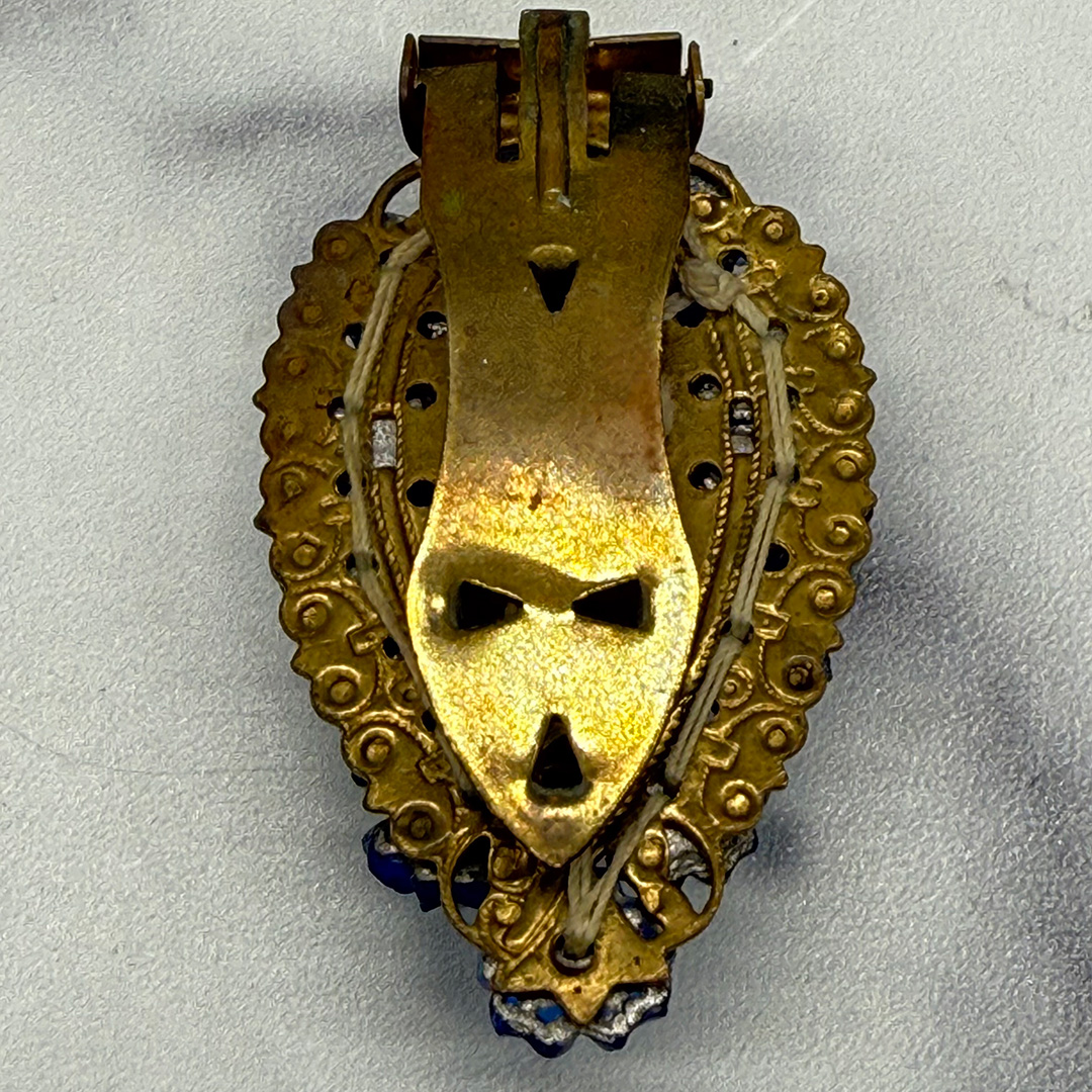 Cobalt blue glass bead dress clip.