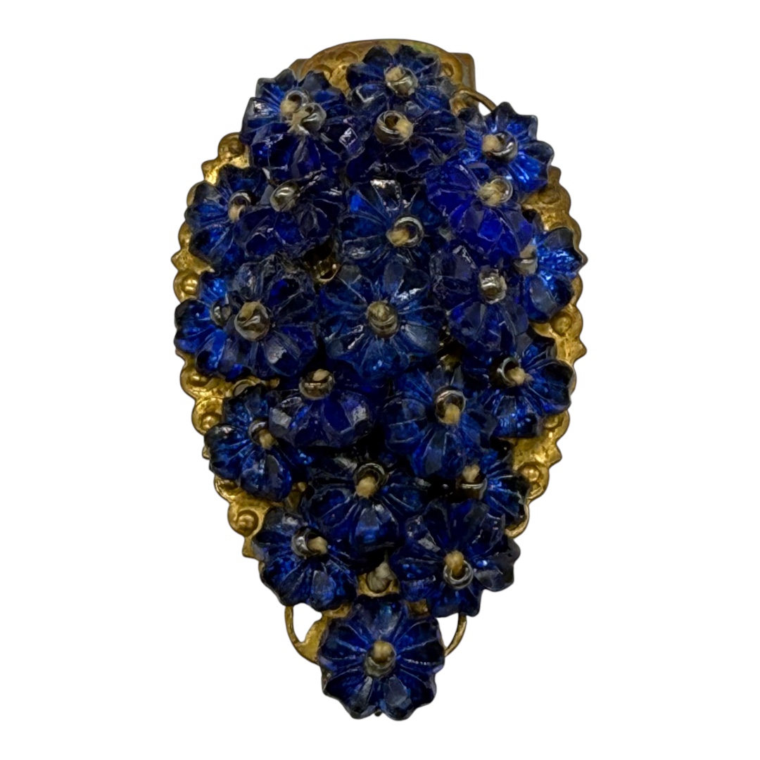 Cobalt blue glass bead dress clip.