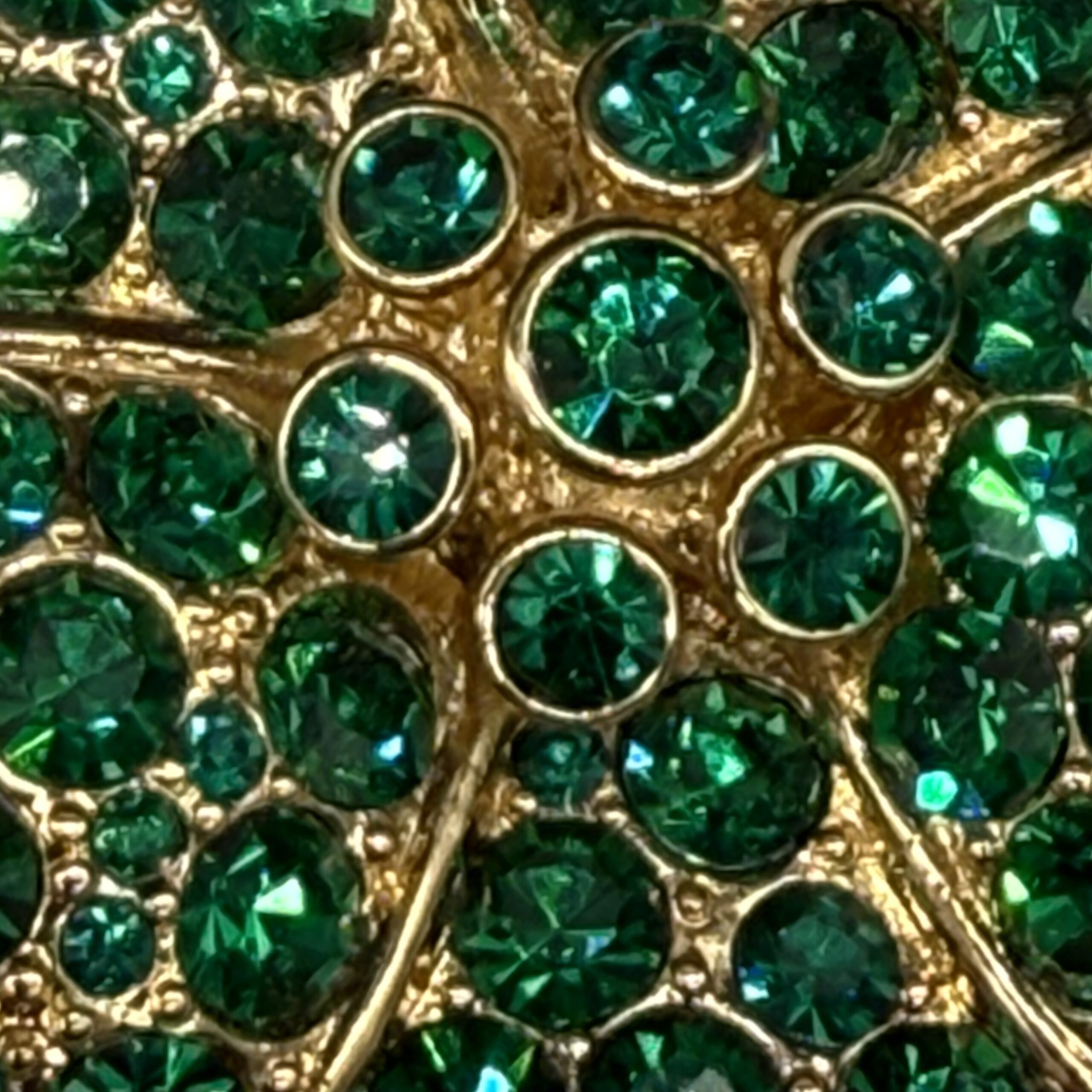 Monet green rhinestone flower brooch.