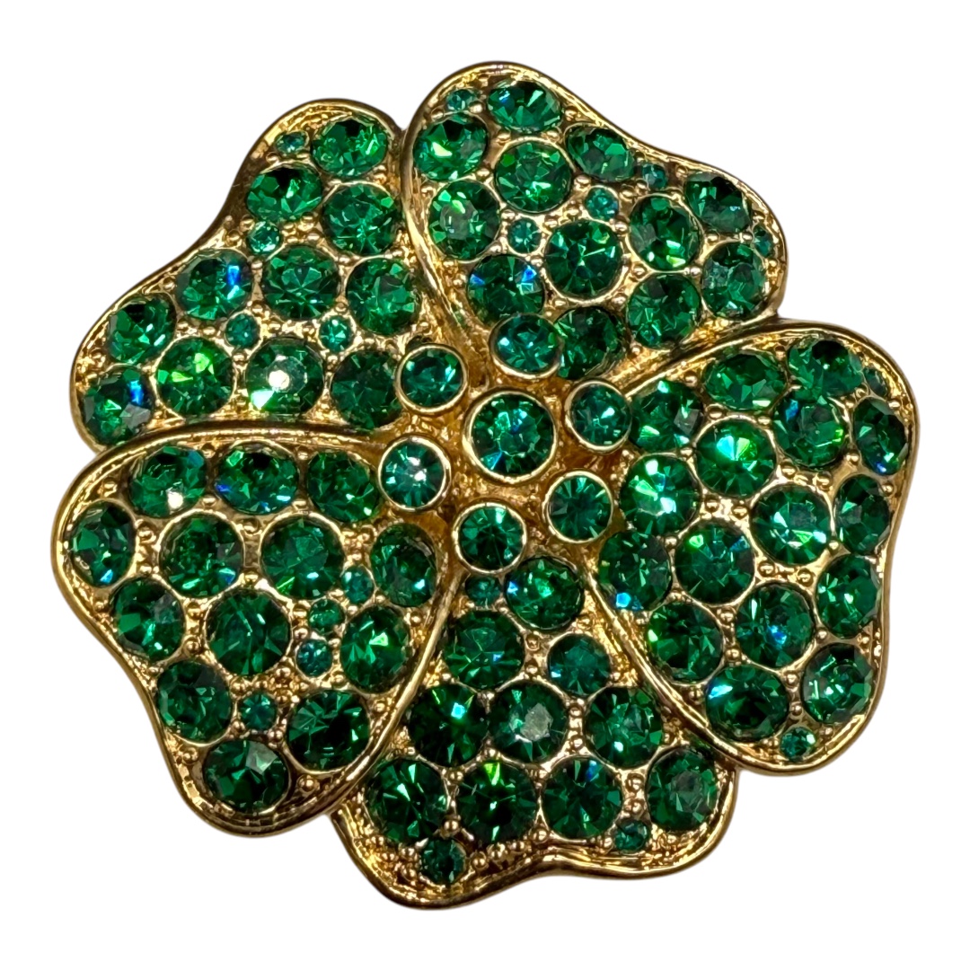 Monet green rhinestone flower brooch.