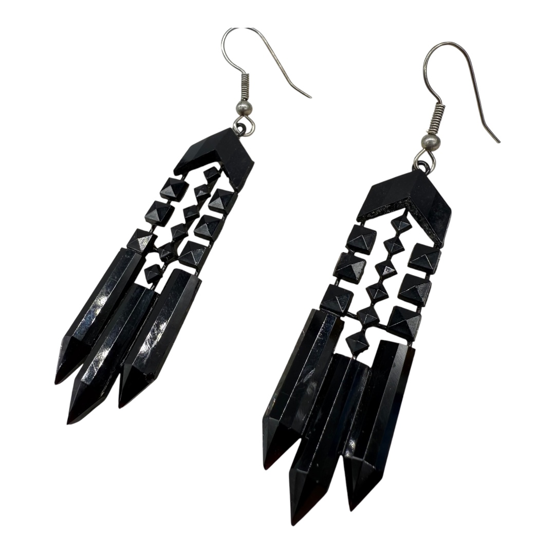 Victorian French Jet Glass Pendant Earrings