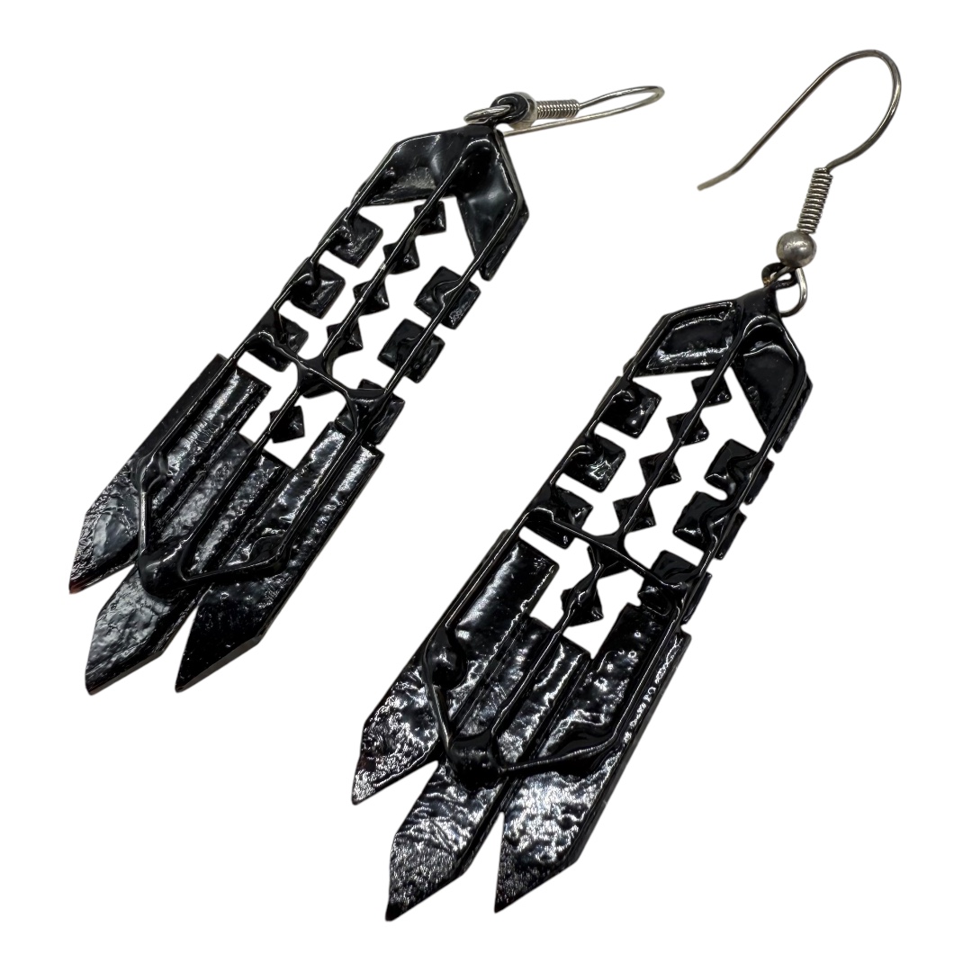 Victorian French Jet Glass Pendant Earrings