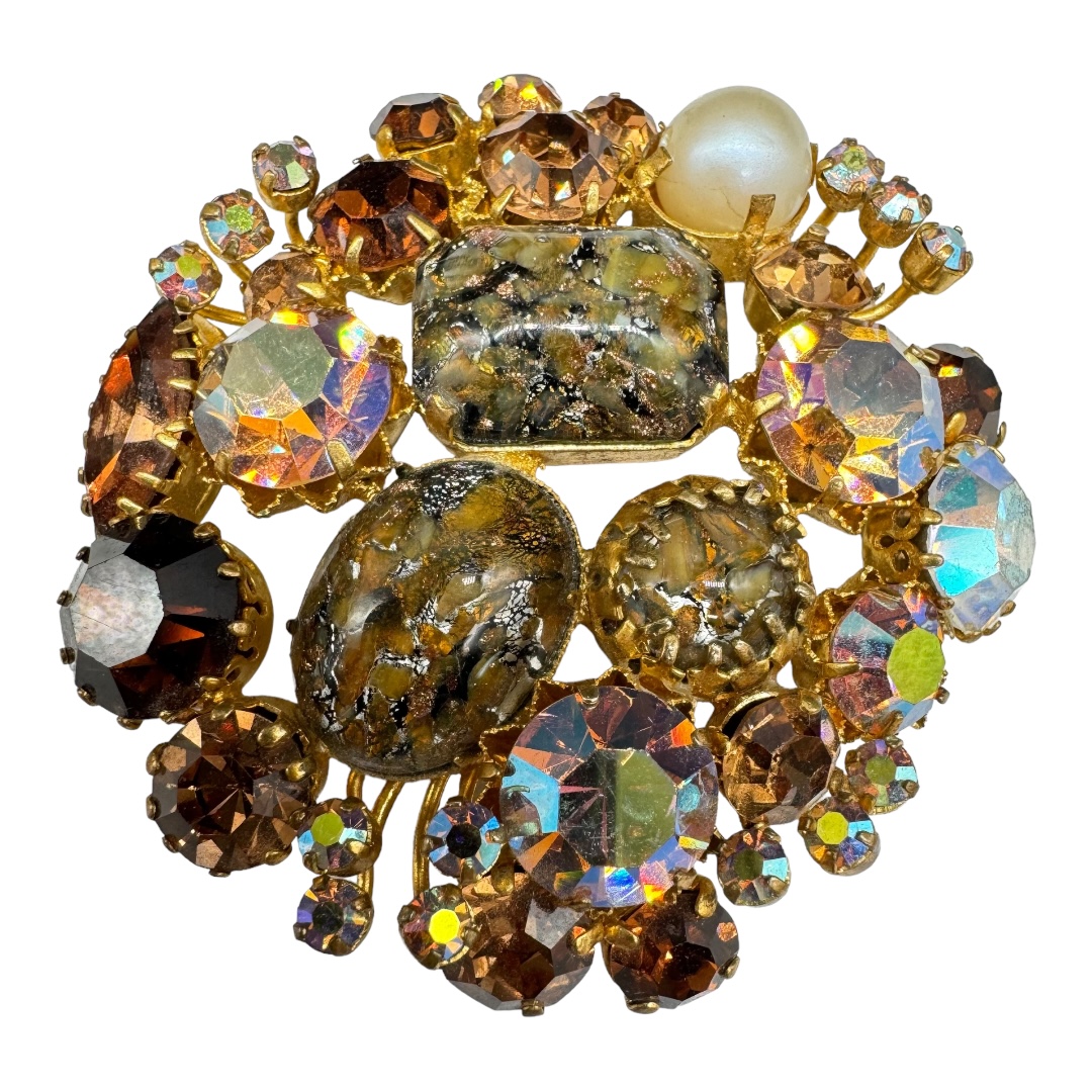 Beautiful large Austrian foiled glass rhinestone brooch.