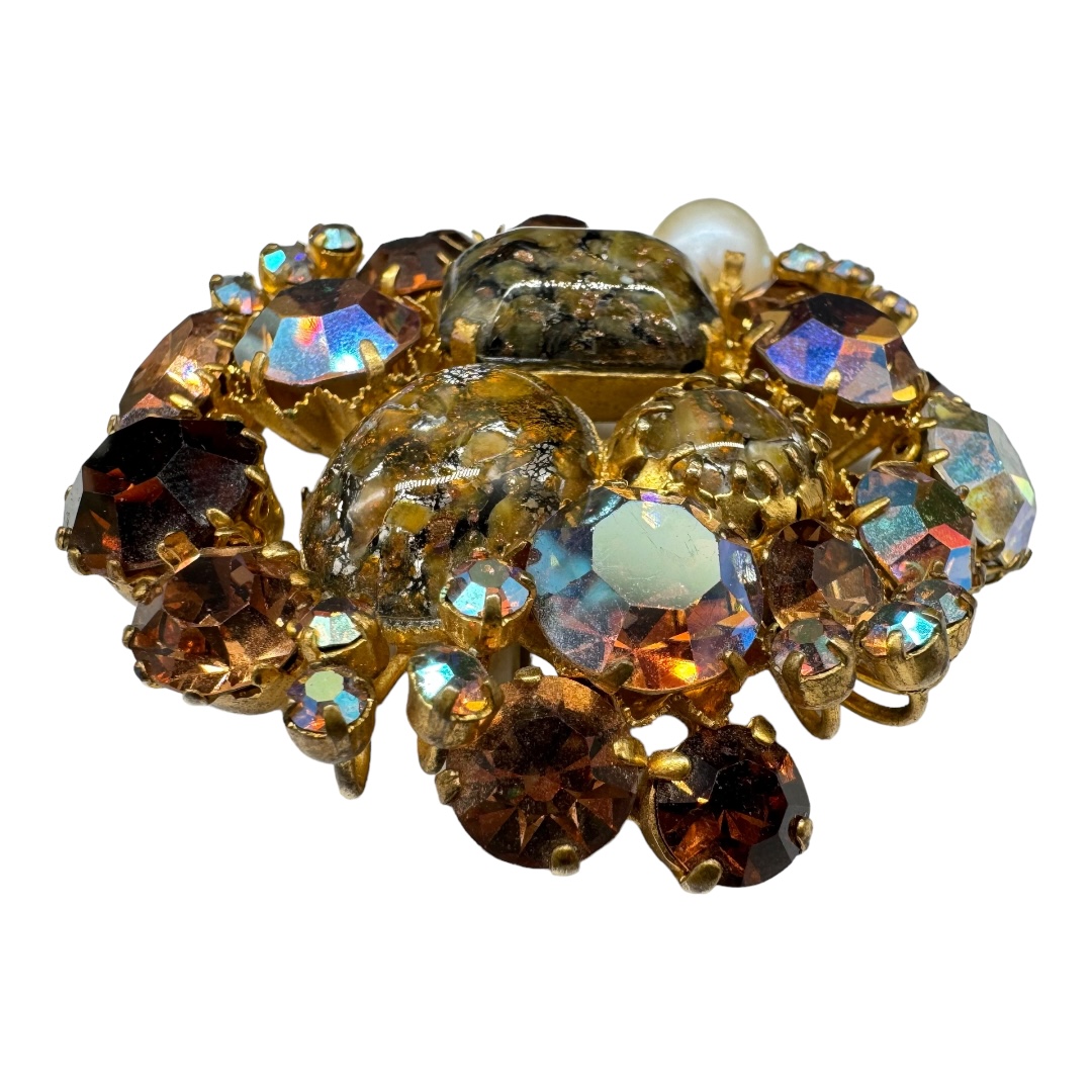 Beautiful large Austrian foiled glass rhinestone brooch.
