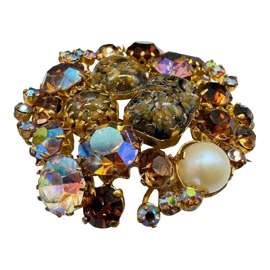 Beautiful large Austrian foiled glass rhinestone brooch.