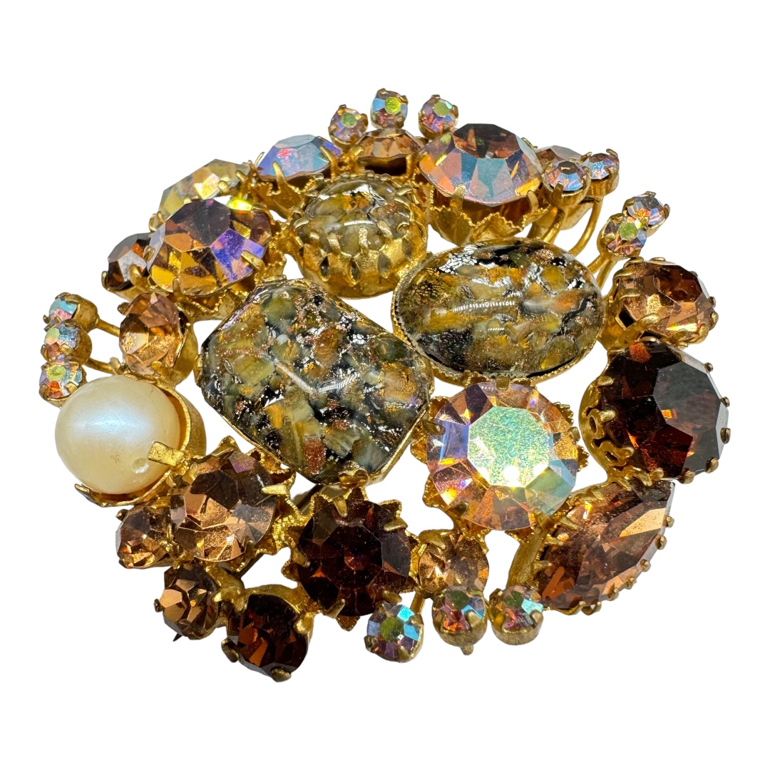 Beautiful large Austrian foiled glass rhinestone brooch.
