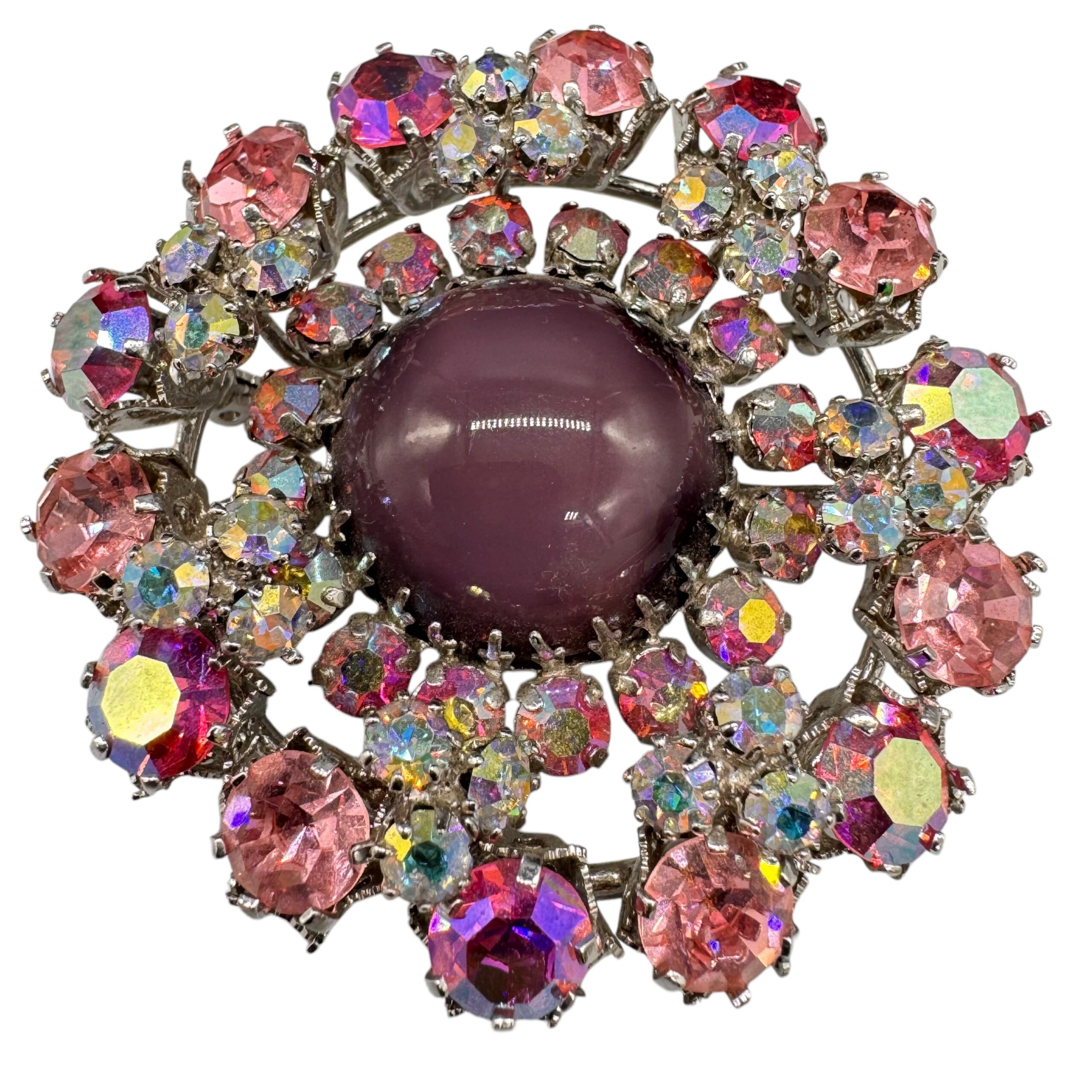 Gorgeous Austrian Purple and Pink Rhinestone Brooch