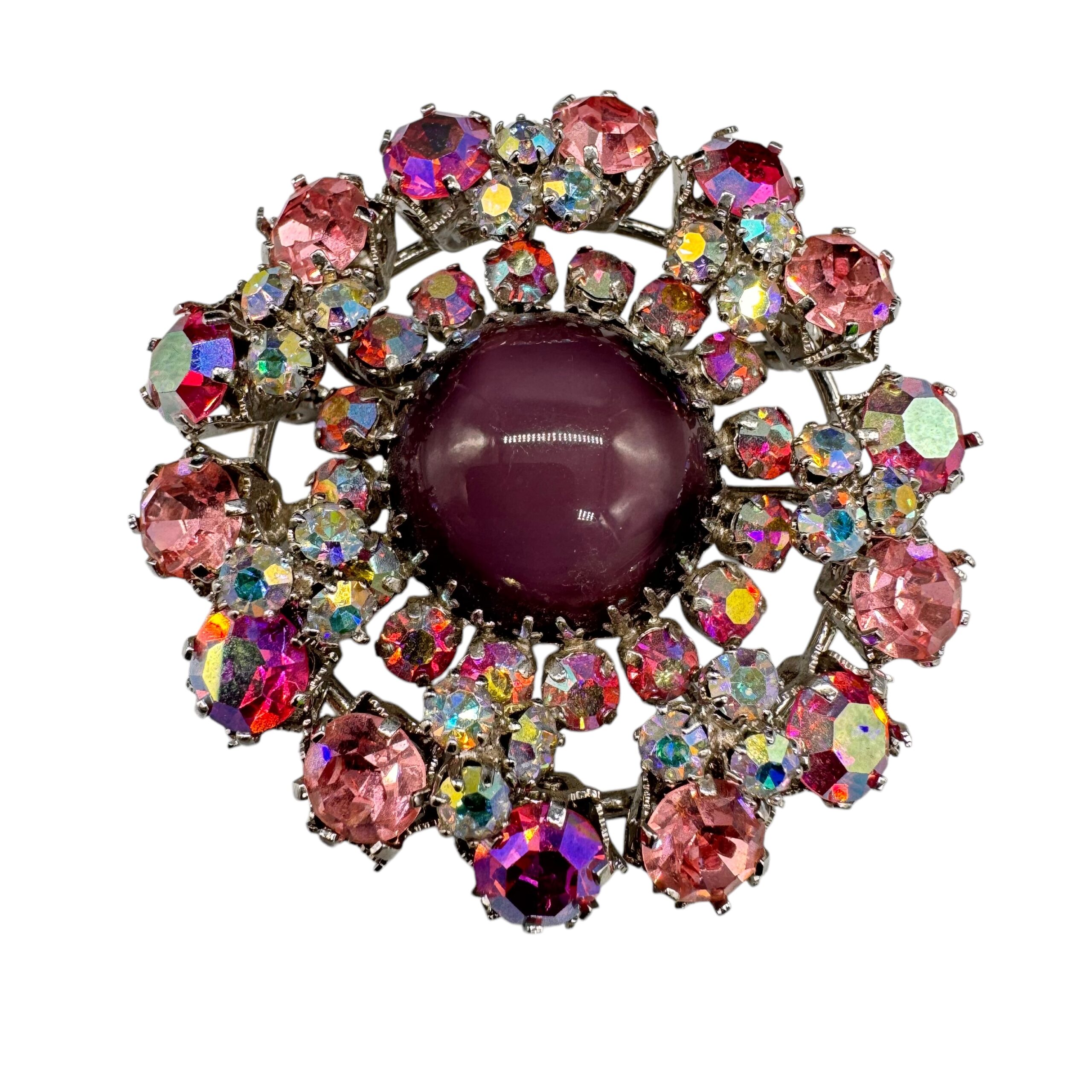 Gorgeous Austrian Purple and Pink Rhinestone Brooch