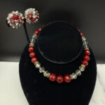 Hobe red resin necklace and earring set.