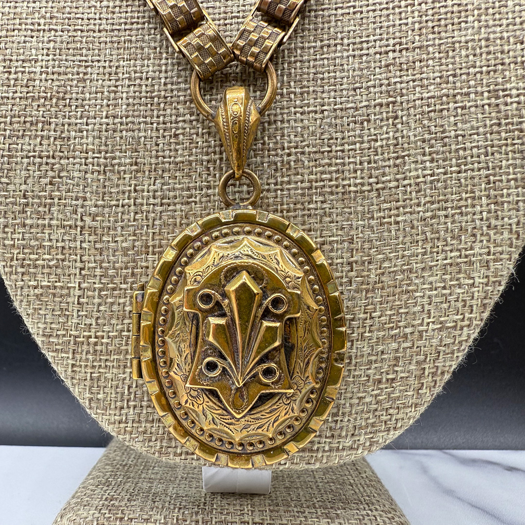 Victorian book chain locket up close.