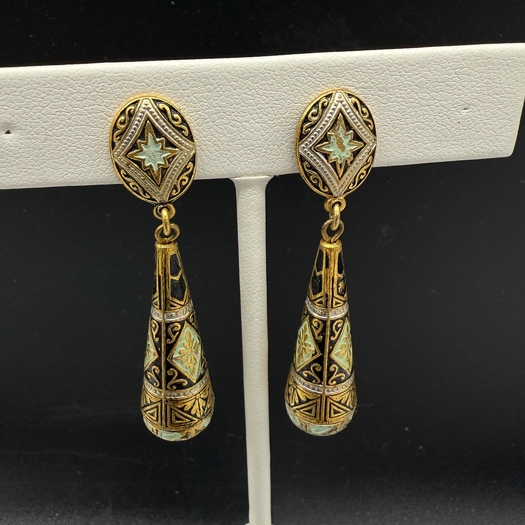 Vintage Damascene pendant earrings.