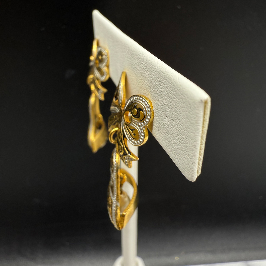 Vintage Damascene bell-shaped earrings.