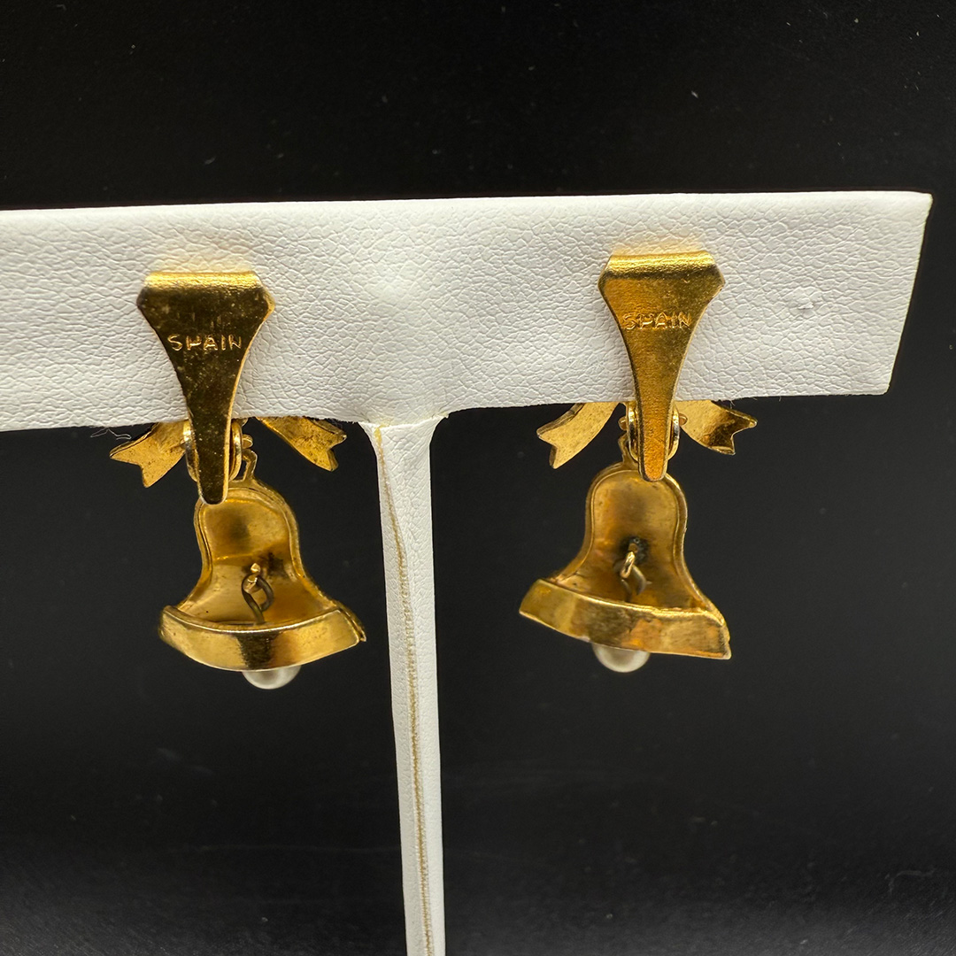 Vintage Damascene bell-shaped earrings.