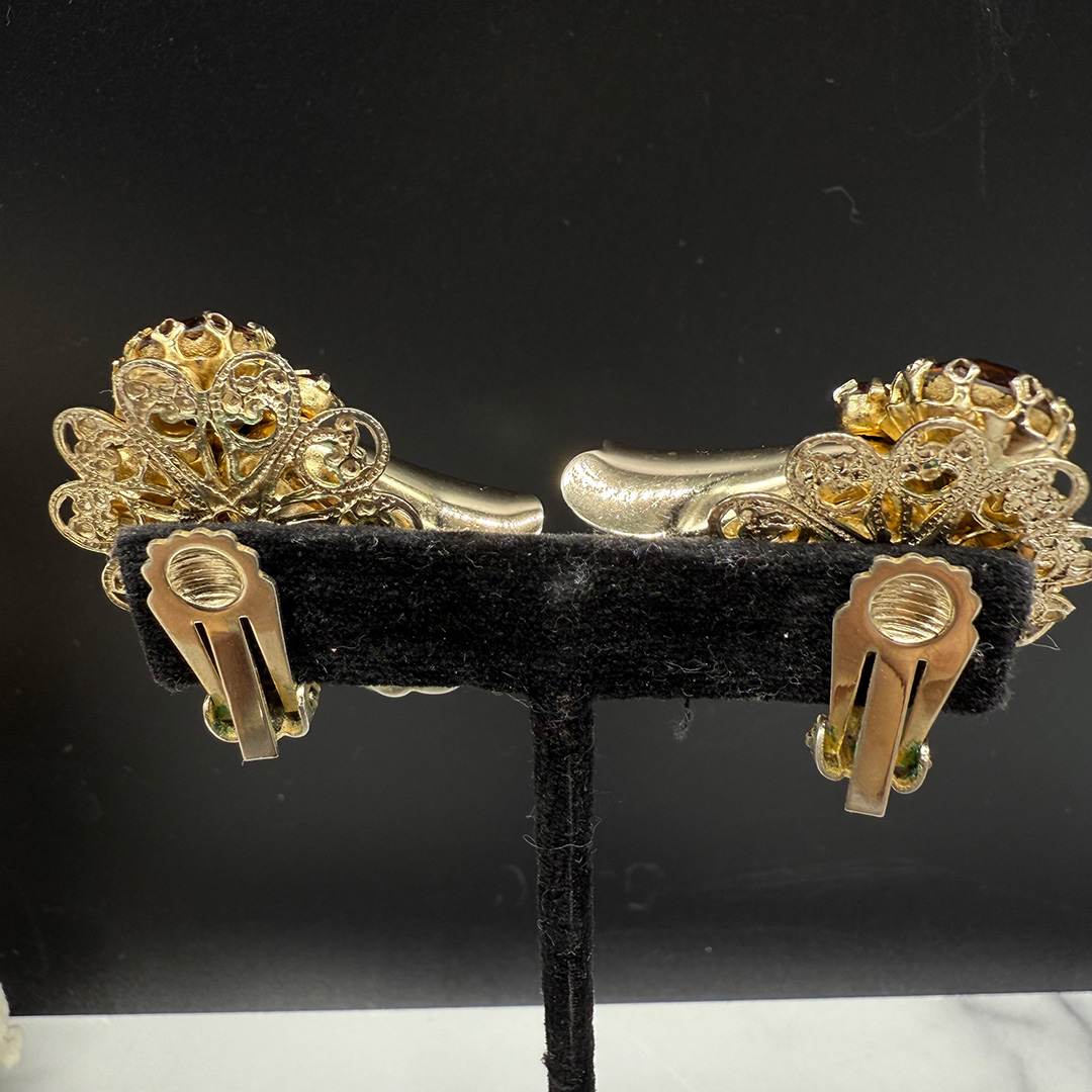 Vintage topaz-colored rhinestone earrings.