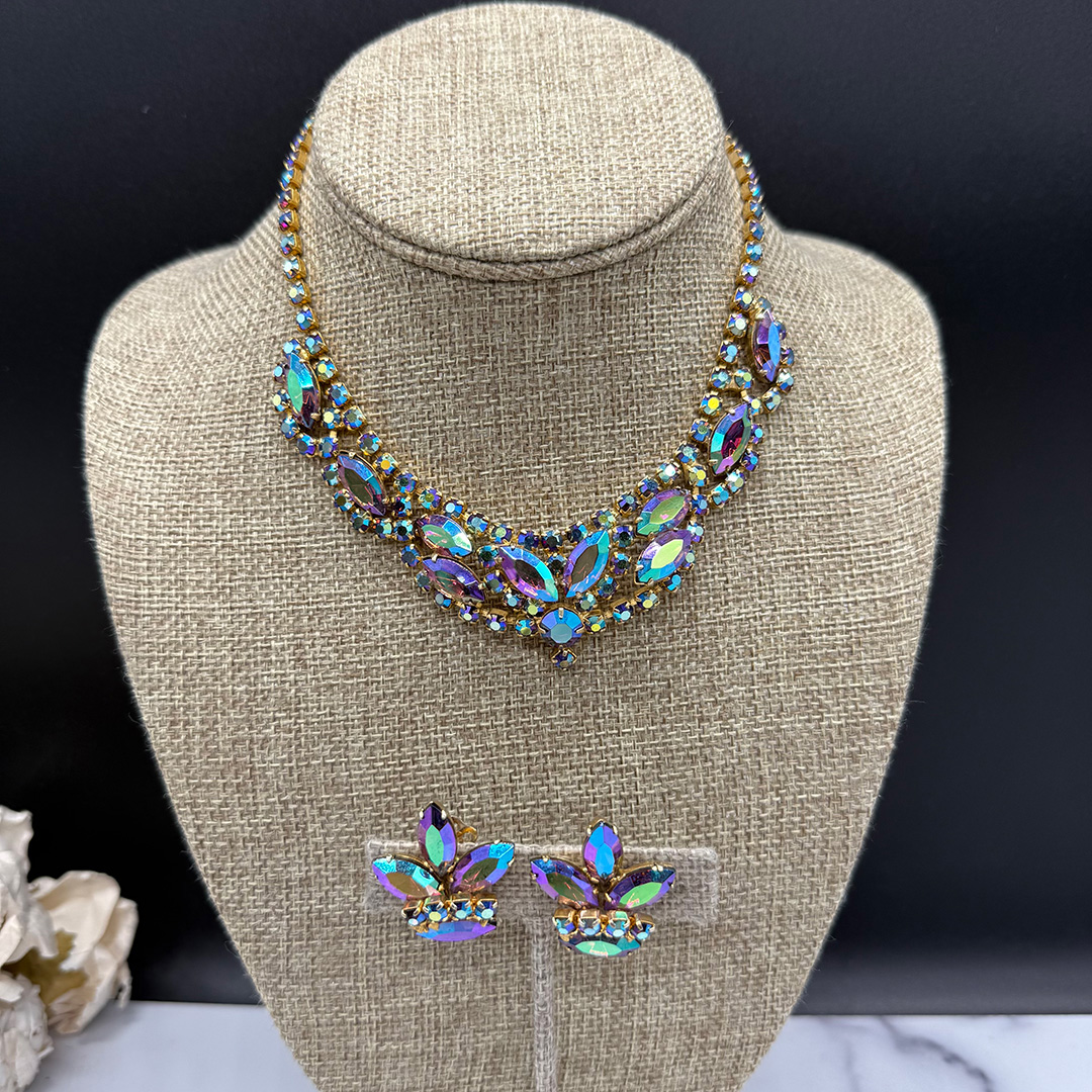 1950s Amethyst-Color Aurora Borealis Rhinestone Necklace Set