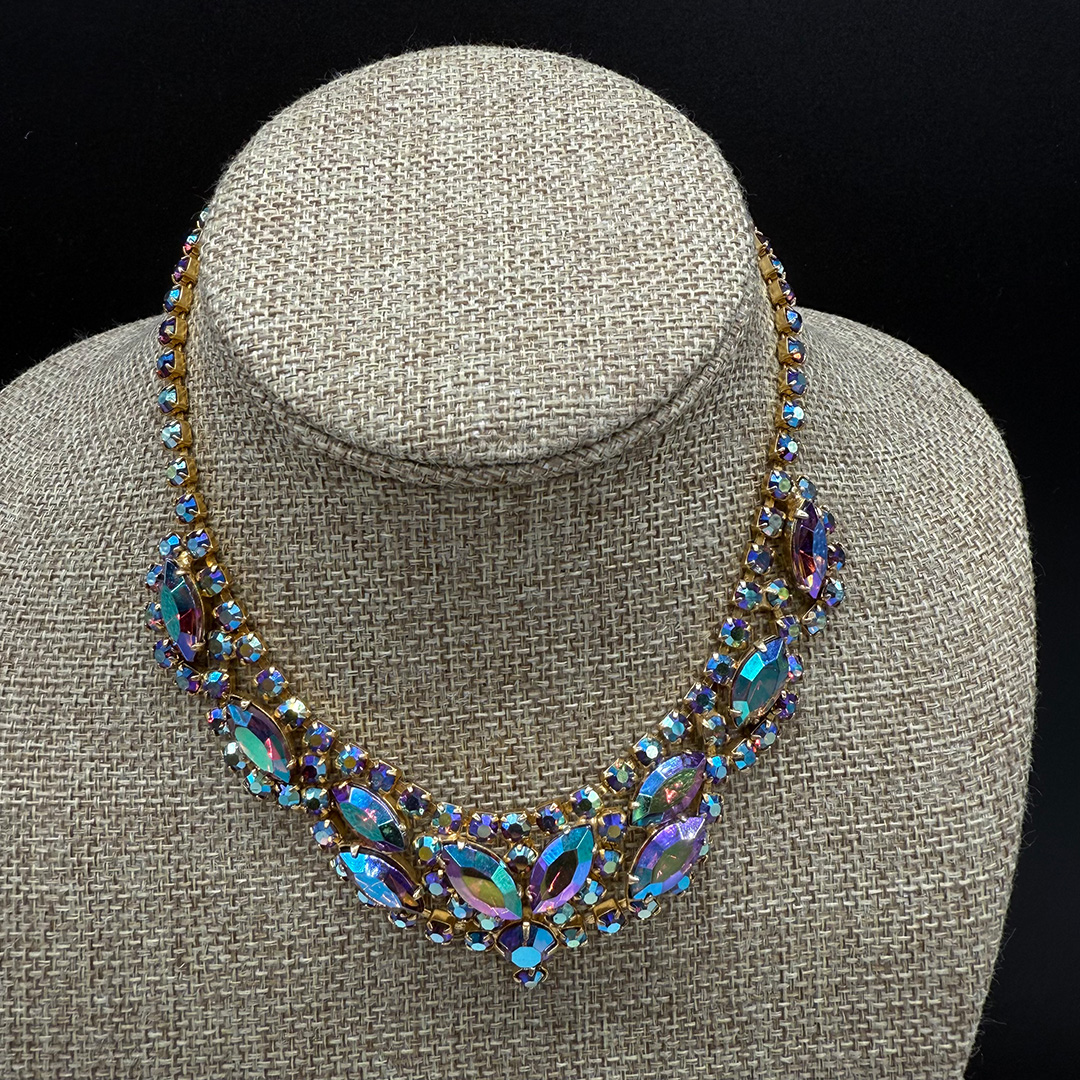 1950s Amethyst-Color Aurora Borealis Rhinestone Necklace Set