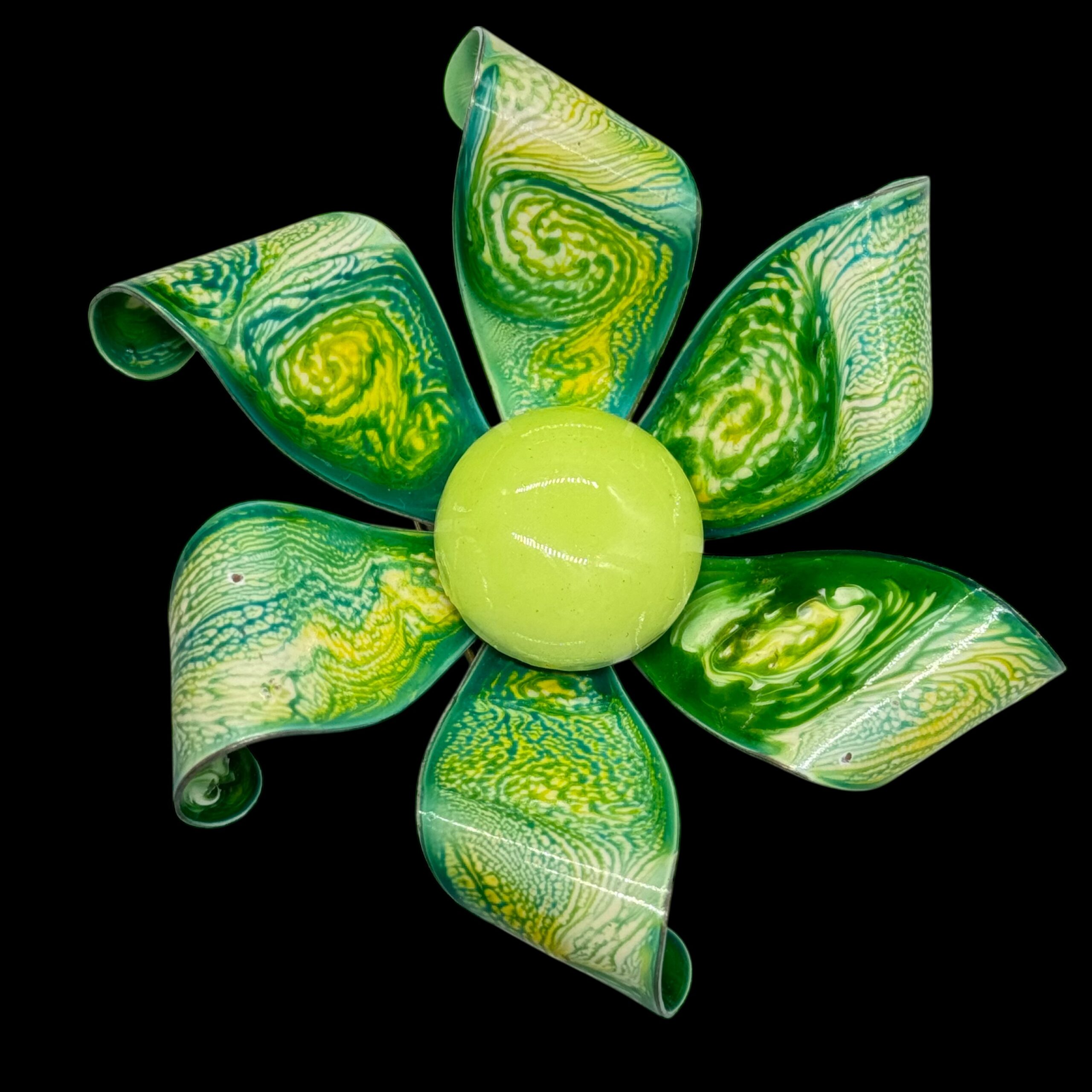 Vintage Green Enamel Flower Brooch