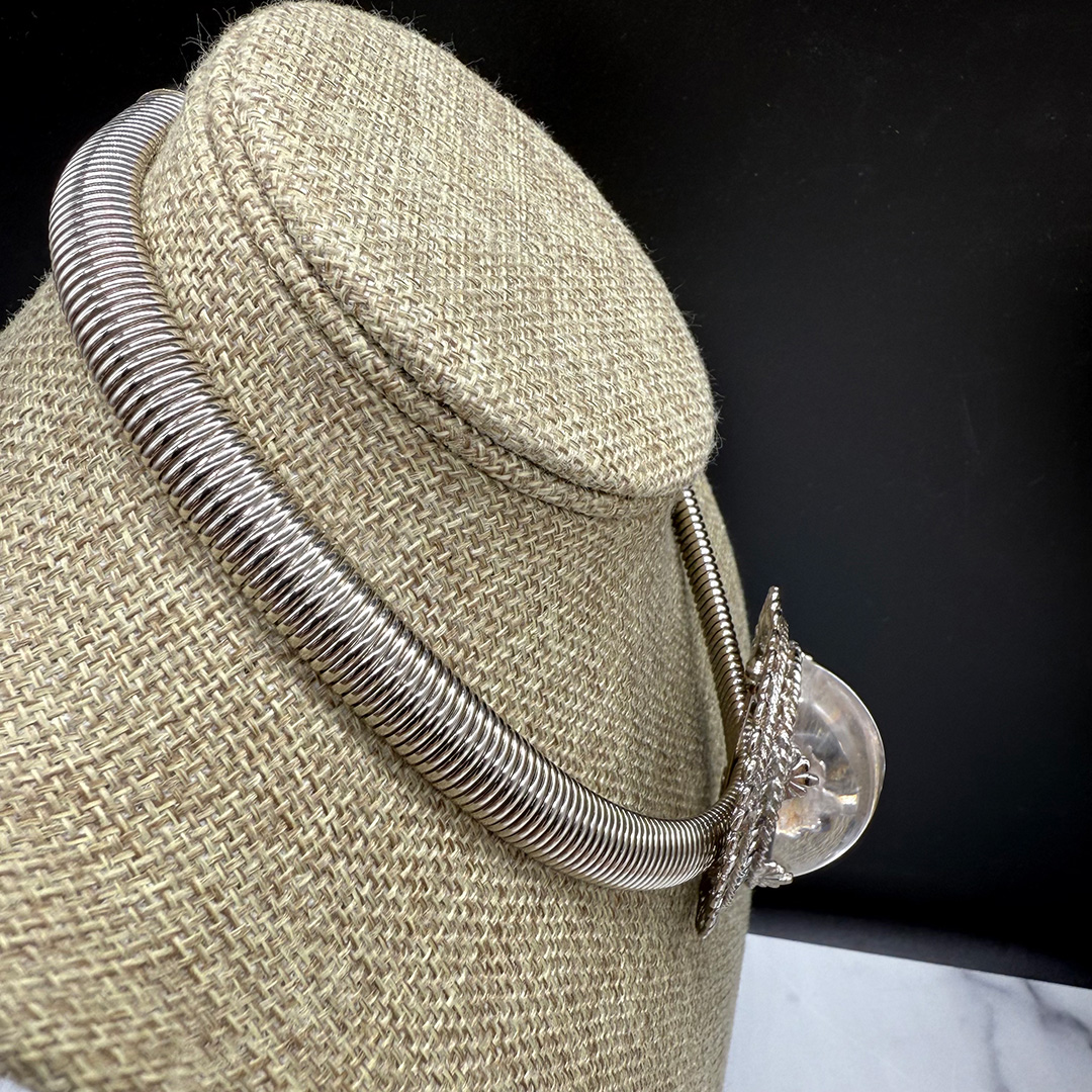 Huge Lucite cabochon necklace side view.