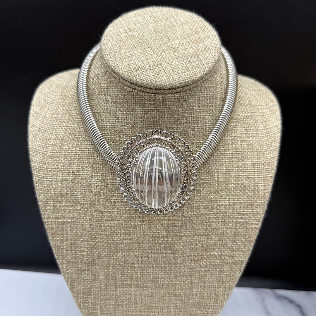 Huge Lucite cabochon necklace.